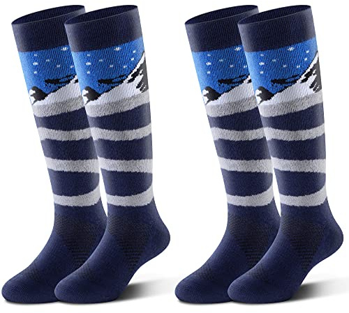 HIGHCAMP 2 Pairs Kids Merino Wool Ski Snowboard Socks Boy Girl Toddler Snow Socks/Alps Navy, M