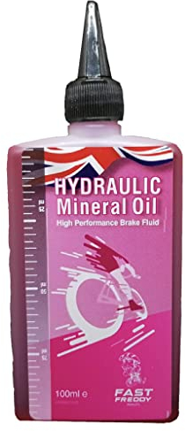 Mineral Oil Hydraulic Brake Fluid for Shimano/Tektro/TRP Disc Brakes | MTB & Road | High Performance Oil for Brake Bleeding | Red 100ml Fast Freddy
