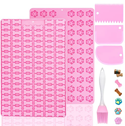 ZIOYA 2 Stück Backmatten für Hundeleckerlies Mini Silikonform Hundeleckerli zur Herstellung von Schokolade, Fudge, DIY-Backen und Leckereien für Haustiere (Rosa)