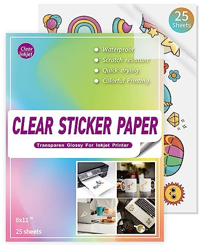 FGGNCBL Klar utskrivbar vinyl för bläckstråleskrivare [85 % klar 25 ark A4 klart klistermärkes papper, transparent och vattenavvisande klistermärkes papper för cricut, självhäftande klistermärke