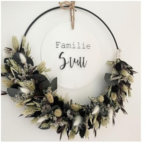 Türkranz Trockenblumen personalisiert mit Metallring – Für Interior-Liebhaber, Hochzeiten & Geburtstage - Dekokranz mit getrockneten Blumen Naturmaterial - Trockenblumenkranz Frühling (Grün)