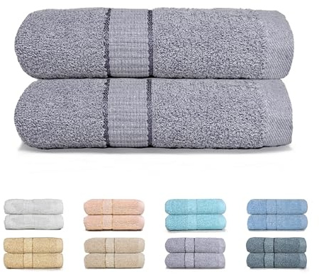 GFD Textiles - Juego 2 Toallas de Baño Extra Grandes 100x150 cm | 100% Algodón Premium Extra Suave & Súper Absorbente | Secado Rápido, Antibacterianas, Lujo SPA & Hotel | Gris
