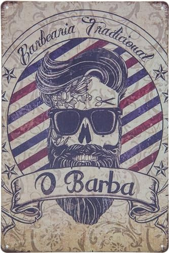 LuckyLinde 30 x 20 cm Targa in metallo retrò – Barber Shop Vintage – Targa decorativa per barbiere, barbiere, coiffeuer, parrucchiere e casa