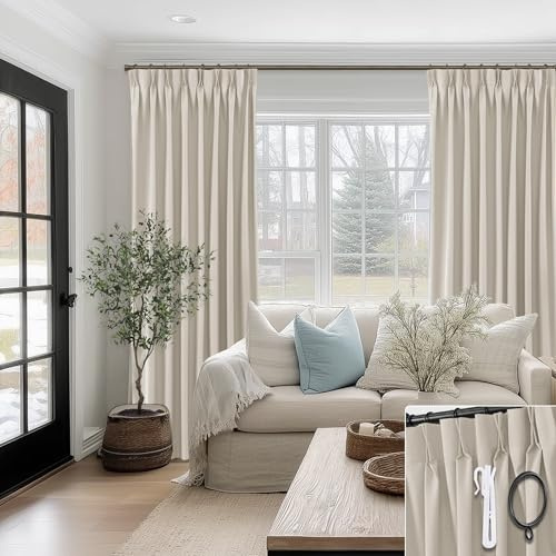 Cold Weather Thermal Insulated Curtains - Thermo Winter Blackout Curtains to Keep Out Cold, Country Cottage Core Neutral for Living Room Bedroom (40 x 84 Inches Long, Beige)