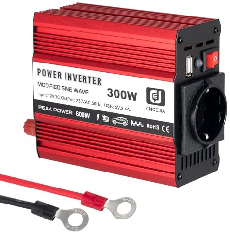 CNCEJIA 300W Wechselrichter, Wechselrichter 12v auf 230v Modifizierter Sinus Power Inverter DC AC Stromwandler mit USB-Anschluss für Haushaltsgeräte, Camping, Outdoor