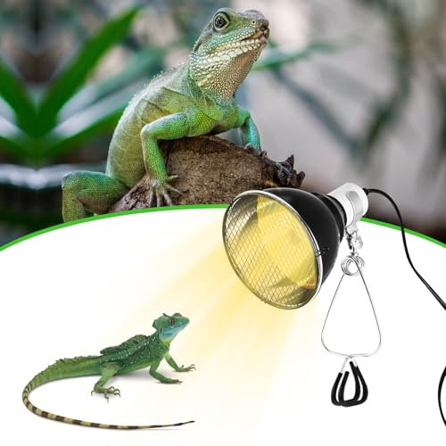 HOUSINN Reptile Heat Lamp Holder 200W,Reptile Reflector Dome Lamp with Clip and Guard,Tortoise Ceramic Heat Lamps Lampshade Holder,Reptiles-for UVA UVB,Infrared Heat Bulbs (Without Bulb)