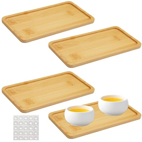 Plateau rectangulaire en bambou - 4 pièces - Pour fleurs, plantes, thé, café, gâteau - 17,5 x 8,8 x 1 cm