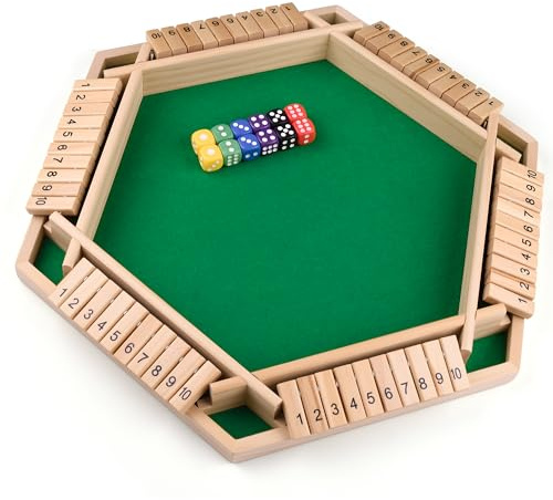 Havnidy Shut The Box brädspel, trä bordsspel för 6 spelare, klassiska tärningsspel, resespel, traditionellt trämatematik tärningsspel för puben, fantastiska brädspel för hela