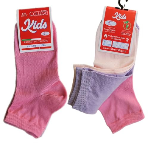 calze college - 12/6/3 Paia Calzini Filo di Scozia Bambino Sneakers, Calze Corte Bambina da Sopra la Caviglia per Scarpe Basse, Manifattura 100% Italiana (29-33 6 Bimba)