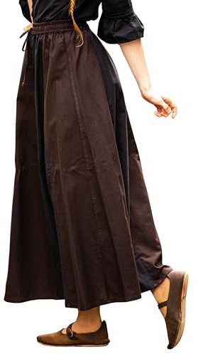 Leonardo Carbone® Damkjol Dana | Elastiskt midjeband | Justerbar dragsko | karneval, halloween, cosplay, LARP, medeltida kjol, kostym, plagg | bomull, Mörkbrun/svart, 3XL
