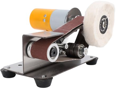 Ponceuse à Bande Stationnaire, Ponceuse à Rouleaux électrique Ponceuse à Bande avec Bandes Abrasives Disques de Ponçage Accessoires Machine de Polissage Réglable en 7 étapes avec