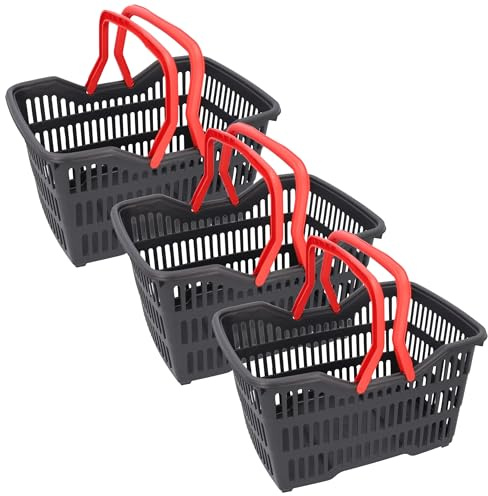 HRB Shoppingkorg set om 3, stor bärkorg med handtag, 17 liter volym, shoppingväska i antracitfärg, korg