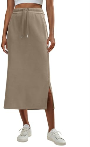 Lepunuo Casual Slit Skirts Womens High Waist Trendy Summer Drawstring Skirts with Pockets