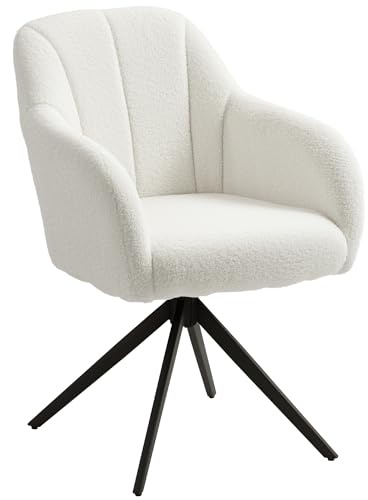 HOMCOM Fauteuil de Salon pivotant Chaise Relax Fauteuil de Chambre capitonné Grand Confort piètement en Acier et Tissu Effet Polaire Teddy pour Salon Chambre Bureau Blanc