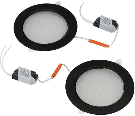 HOROZ ELECTRIC Set de 2 Foco LED Empotrable 12W 4200K Blanco Neutro AURA 1200lm - Downlight LED Ultrafino Redondo 230V No Regulable Negro - Lámpara de Techo para Cocina Salón Pasillo Oficina