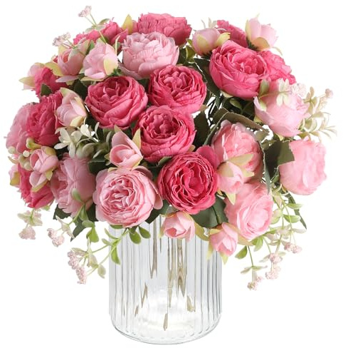 Floweroyal 8 Bunches Peony Artificial Flowers Pink Flowers Silk Peonies Bouquets for Wedding Party Table Centerpieces Floral Arrangement Home Kitchen Decor