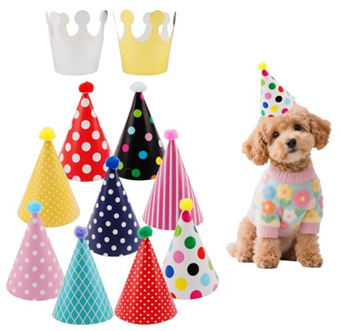 Notoke 11 mini sombreros de fiesta para animales de peluche, perros y gatos, coloridos gorros cónicos, accesorios para fiestas de cumpleaños para perros y gatos
