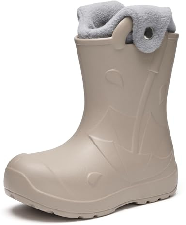 Ladeheid x Camminare Stivaletti Pioggia Bambino in EVA Rinforzata Termici, Invernali Stivali Pioggia Bambina Calzino Interno con Bottoni, Scarpe Bambino LA-CA-21 (Beige Chiaro, 30/31 EU)