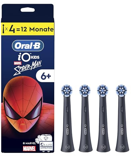 Oral-B iO borsthuvuden Kids 6+ Marvel Spiderman, svart, 4 stycken | Original tandborstfäste för elektriska tandborstar barn från 6 år, mild mot tänder och tandkött