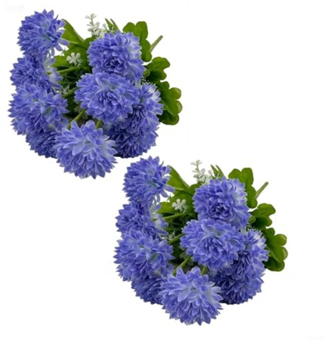 Konstgjorda krysantemum silkesblommor för gravdekoration med verklighetstroget utseende och underhållsvänligt silke och plastmaterial (blå)