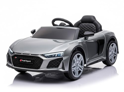 BRICOZONE Audi R8 Sport Auto Elettrica Per Bambini 12V Supercar Con Telecomando Parentale Sedile In Eco Pelle Motori 30W Luci LED MP3 USB Licenza Ufficiale (Grigio)