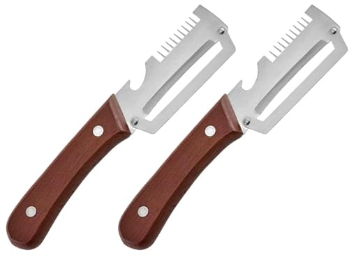 Paquete de 2 peladores de verduras multifuncionales, pelador de acero inoxidable con mango de madera, rebanador y abridor de botellas para cocina, pelador Zero Flex para frutas y verduras