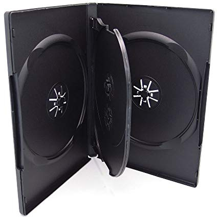10 Pack Maxtek Standard 14mm Black Quad 4 Disc DVD Cases with Double Sided Flip Tray and Outter Clear Sleeve