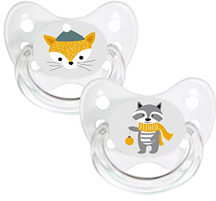 dentistar Silikon Schnuller 2er-Set – Größe 3, ab 14 Monate – Zahn- & kieferfreundlicher Nuckel mit Dental-Stufe – BPA-frei – Made in Germany - Fuchs & Waschbär