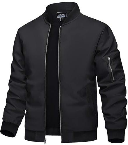 TACVASEN Chaquetas Casuales para Hombres Chaqueta de Bombardero de Verano Chaqueta de Béisbol Ligera Jacket Bomber Abrigo Rompevientos Negro