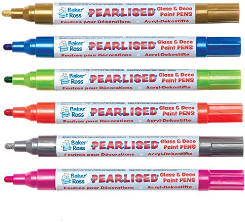 Baker Ross AT485 Glass Paint Markers - Pack of 6, Pearl Finish Marker Set, Art And Craft Supplies, Pearl