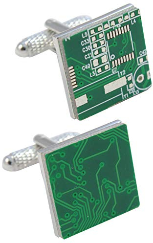 COLLAR AND CUFFS LONDON Manschettenknöpfe Herren Grün - Mit Box - Leiterplatte - Langlebiges Messing - Computer Technologie - Grün und Silber Farben - EIN Paar
