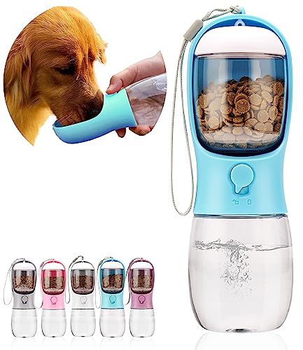 AVELORA Dog Water Bottle with Food Container, Portable Leak Proof Pet Water Dispenser for Walking Hiking Travel, Puppy Essentials Accessories for Small Large Dogs, Dog Gifts (10oz/15oz/19oz)