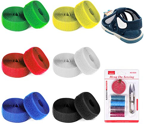 Ruban auto-agrippant à coudre - 12 m - Ruban auto-agrippant solide - Sans crochet ni boucle adhésif pour vêtements, chaussures, rideaux (blanc, noir, rouge, bleu, vert, jaune)