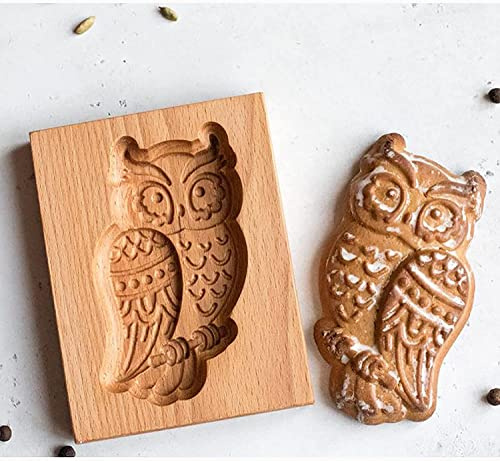 Owl 2 Wooden Cookie Stamp - Carved Biscuit Mold & Press for Gingerbread & DIY Cookies