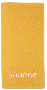 S< XXL Strandtuch mit Namen Bestickt - 100x200 - Saunatuch - 100% Baumwolle - Stickerei - Strandtuch mit Name Bestickt - 100 x 200 cm (Ockergelb)