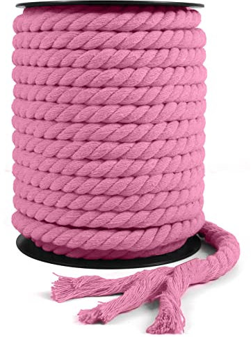 JeogYong Makramee-Kordel 10 mm dickes Baumwollseil, 3 Stränge, gedrehte Baumwollschnur, farbiges Makramee-Seil für Bastelverpackungen, Wandbehänge, Pflanzenaufhänger, Knoten, Boho-Heimdekorationen