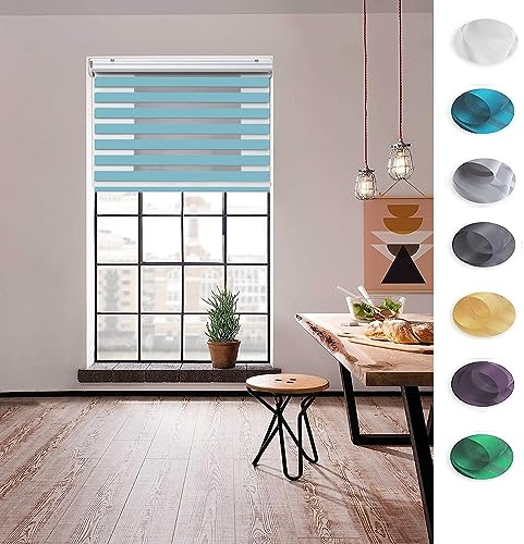 Tür Fenster Rollo 30 x 220 cm Sichtschutz Blendschutz Hitzeschutz Duorollo Doppelrollo mit Verstellbarer Kette für Tür und Fenster, Blau