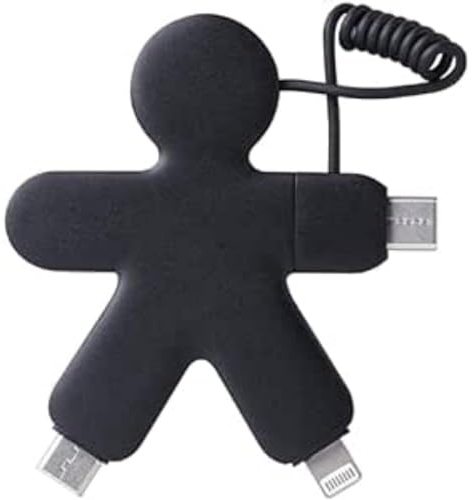 Xoopar Buddy Cable Multi USB 4 en 1 Negro - Cargador Universal de Plástico Reciclado, Conector USB-C, Lightning, USB Universal Para Smartphone