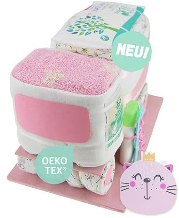 Windeltorte ® Lastwagen Lastauto - Geburtsgeschenke - Geschenk für das Baby - Taufgeschenk - Pullerparty - Pinkelparty - jetzt Torte kaufen (Rosa/Mädchen)