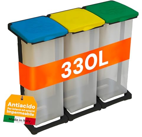 Avilia Portasacchi Per Raccolta Differenziata A 3 Scomparti, Da 94,5x36x81 Cm Multicolore in Polipropilene