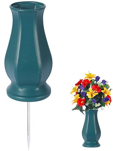 Cemetery Grave Vase for Fresh/Artificial Flowers,Memorial Flowers Holders with Long Spike Stake for Garden, Lawn, Yard,Memorial Grave Decorations (1, Blue)