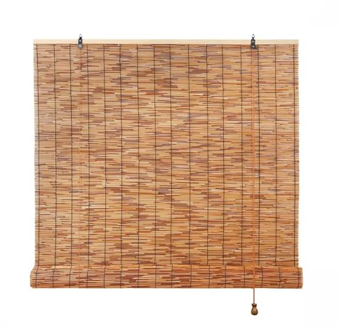 Retro Bamboo Shades 36 47 55 60 65 72 79 Bamboo Roll up Blinds Outdoor Brown Roller Window Shades with Lift Patio Blinds Roll up Shade Waterproof Bamboo Roman Shades for Home Privacy Curtain(W6