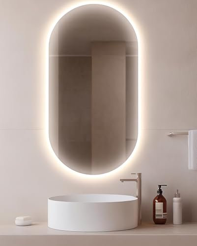 BD ART - Espejo de pared ovalado 100x40 cm con iluminación LED, luz cálida 3600K, IP44