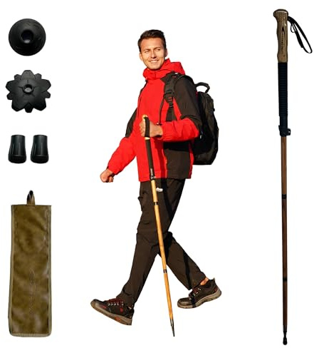 FOREST PILOT Bastone da trekking – Confezione da 1 bastone da trekking o da passeggio in legno di sassofrasso regolabile e staccabile (nero)