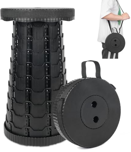 Novaptysis Tabouret de Camping télescopique réglable en Hauteur de 6 à 45 cm, capacité de 181 kg, Portable avec Sangle de Transport (Noir-1 Paquet)