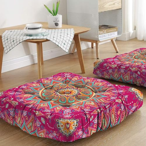 Mandala Meditation Cushion, Boho Meditation Mat, Meditation Pillows for Sitting on Floor, Cushions for Sitting in Home and Outdoor, Square Floor Pillow Cushion Seating for Yoga Accessories 22'' X 22''