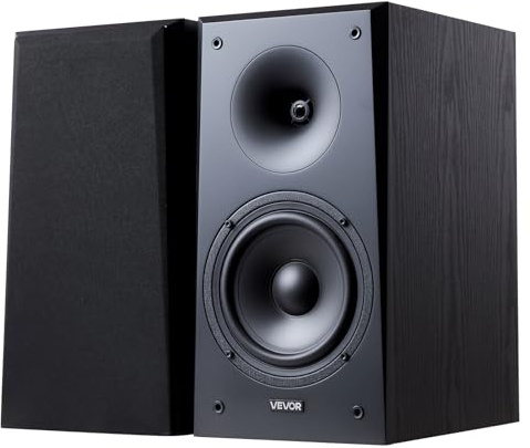 VEVOR Passive Regallautsprecher, 300 W, Stereo Audio Lautsprecher mit 165,1 mm Tieftöner & 25,4 mm Hochtöner, abnehmbarem Gitter, 55 Hz-20 kHz Frequenzgang, Holzgehäuse, für Heimkino (1 Paar)