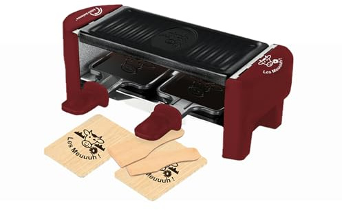 LITTLE BALANCE 8940 Raschietto Duo Meuuh…!, Dispositivo per raclette 1/2 persone, Grill rimovibile, 2 spatole + 2 tavolette, senza PFAS, antiaderente, 320 W, peperoncino