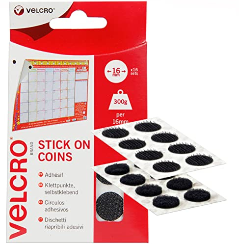 Velcro Marque Pastilles Adhésives Auto-Agrippantes Avec Crochets Et Boucles À Double Face, Parfait Pour La Décoration De La Pièce Et La Maison, Le Bureau, Noir ,16 Mm X 16 Mm, Lot De 16