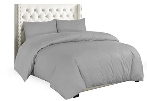 Sapphire Collection Plain Duvet Cover With Pillow Cases Non Iron Percale Quilt Cover Bedding Bedroom Set (Double, Silver)